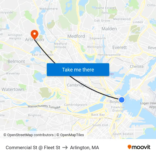 Commercial St @ Fleet St to Arlington, MA map