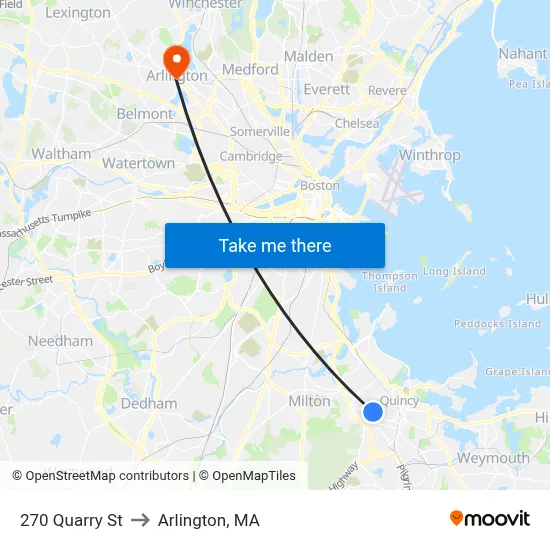270 Quarry St to Arlington, MA map