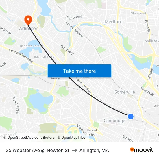 25 Webster Ave @ Newton St to Arlington, MA map