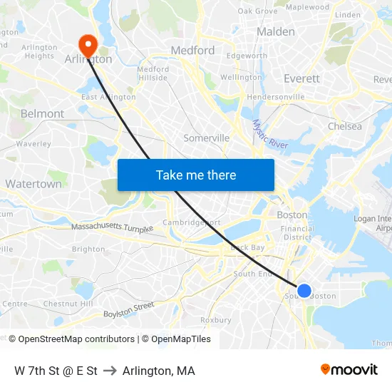 W 7th St @ E St to Arlington, MA map