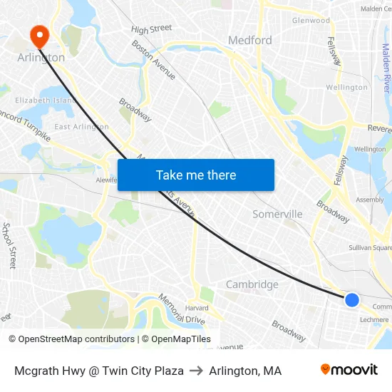 Mcgrath Hwy @ Twin City Plaza to Arlington, MA map