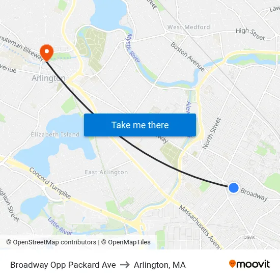 Broadway Opp Packard Ave to Arlington, MA map