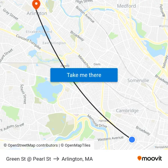 Green St @ Pearl St to Arlington, MA map