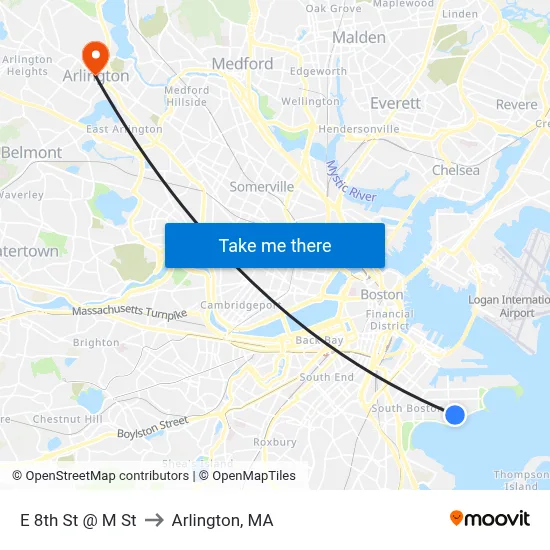 E 8th St @ M St to Arlington, MA map
