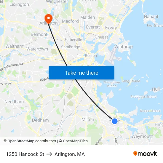 1250 Hancock St to Arlington, MA map