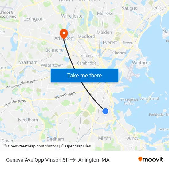 Geneva Ave Opp Vinson St to Arlington, MA map
