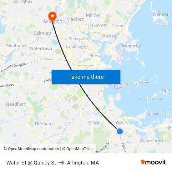Water St @ Quincy St to Arlington, MA map