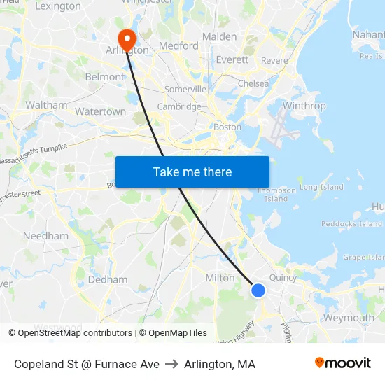 Copeland St @ Furnace Ave to Arlington, MA map