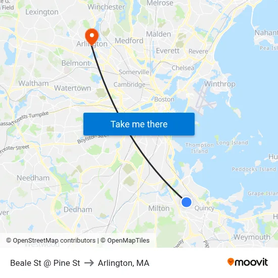 Beale St @ Pine St to Arlington, MA map