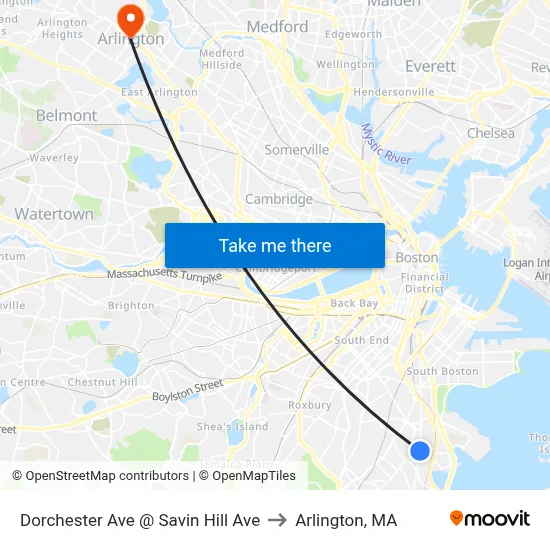 Dorchester Ave @ Savin Hill Ave to Arlington, MA map