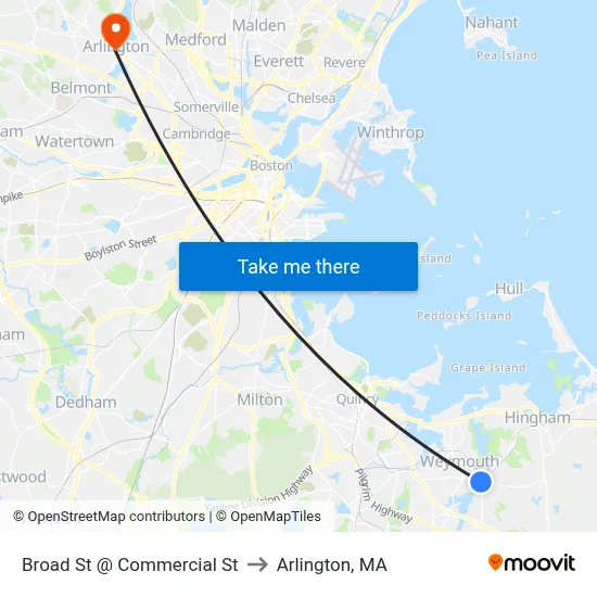Broad St @ Commercial St to Arlington, MA map