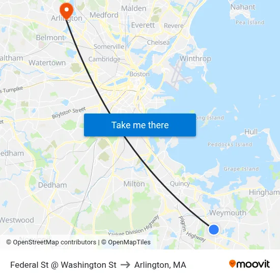 Federal St @ Washington St to Arlington, MA map