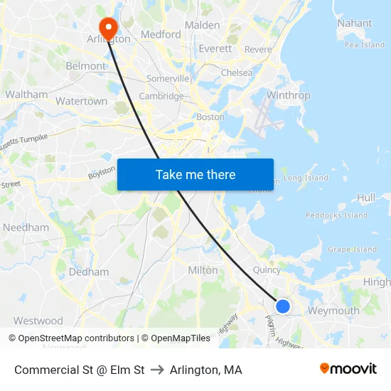 Commercial St @ Elm St to Arlington, MA map