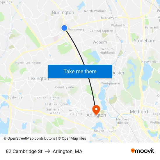 82 Cambridge St to Arlington, MA map