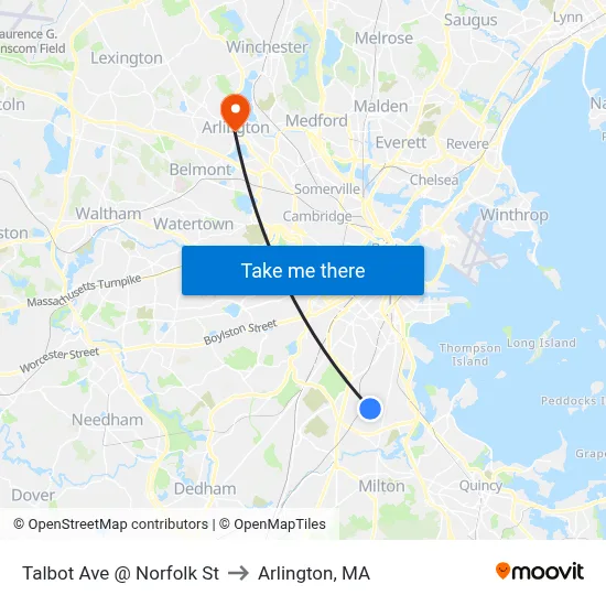 Talbot Ave @ Norfolk St to Arlington, MA map