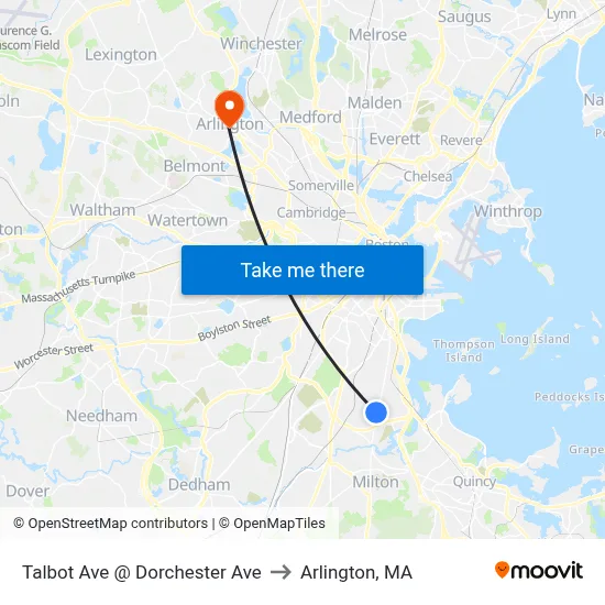 Talbot Ave @ Dorchester Ave to Arlington, MA map