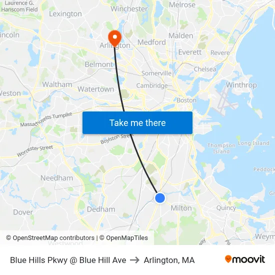 Blue Hills Pkwy @ Blue Hill Ave to Arlington, MA map