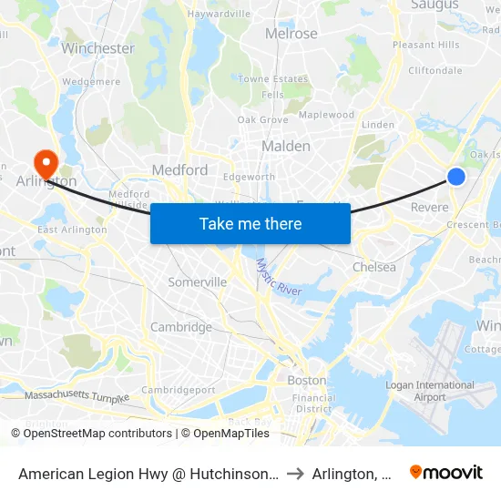 American Legion Hwy @ Hutchinson St to Arlington, MA map