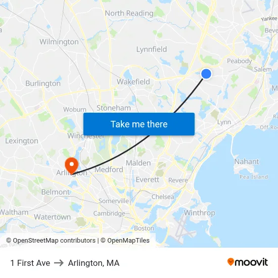 1 First Ave to Arlington, MA map