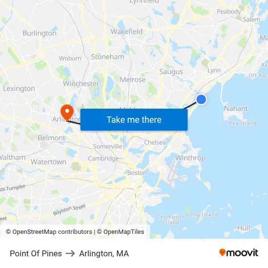 Point Of Pines to Arlington, MA map
