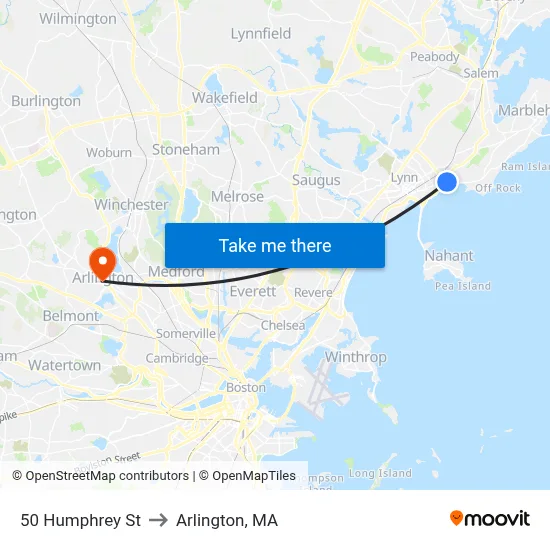 50 Humphrey St to Arlington, MA map