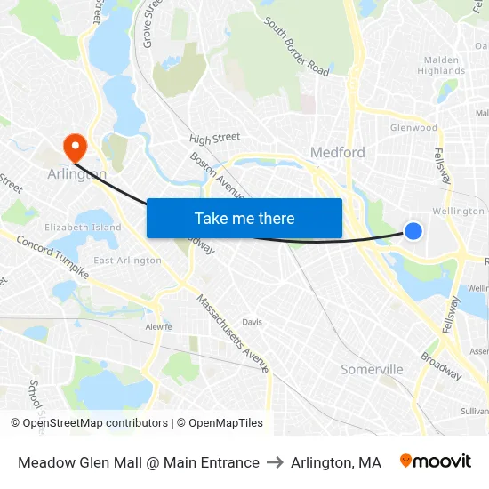 Meadow Glen Mall @ Main Entrance to Arlington, MA map