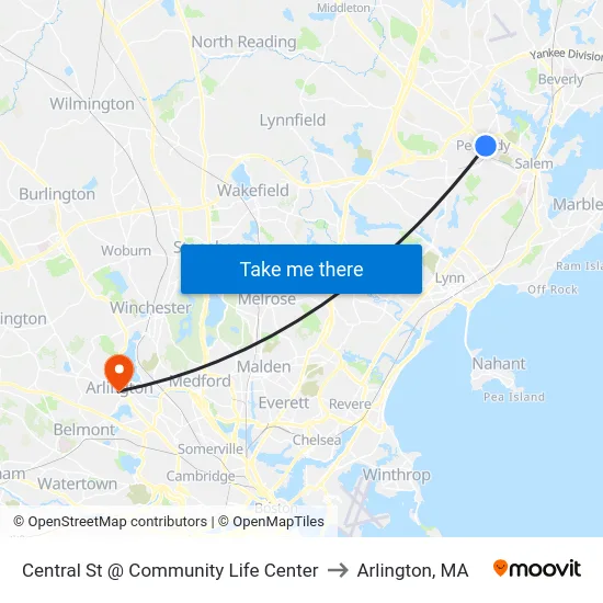 Central St @ Community Life Center to Arlington, MA map