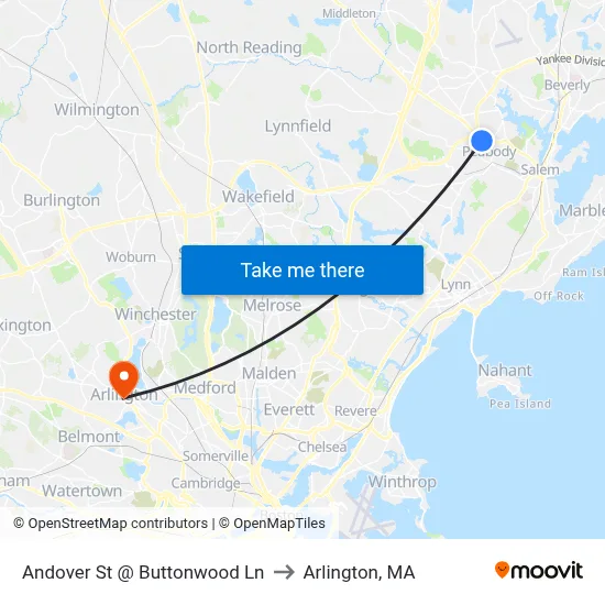 Andover St @ Buttonwood Ln to Arlington, MA map