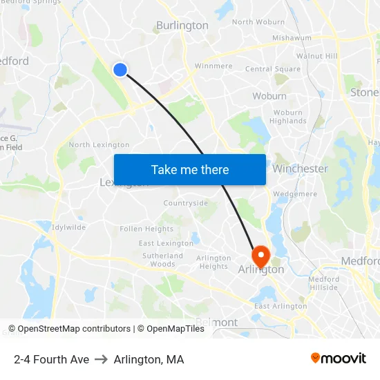 2-4 Fourth Ave to Arlington, MA map