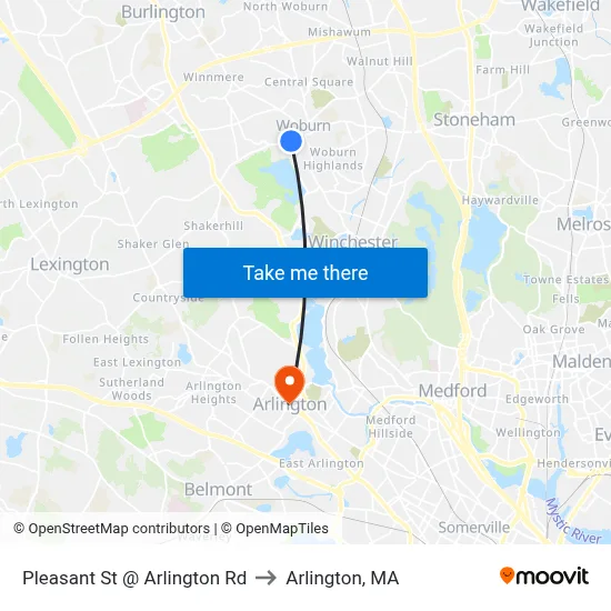 Pleasant St @ Arlington Rd to Arlington, MA map