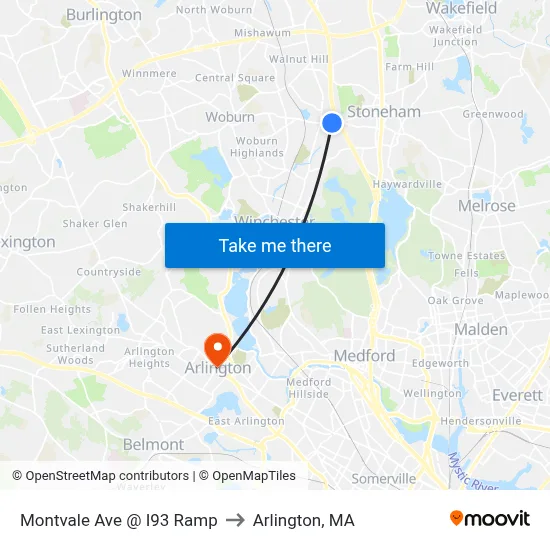 Montvale Ave @ I93 Ramp to Arlington, MA map