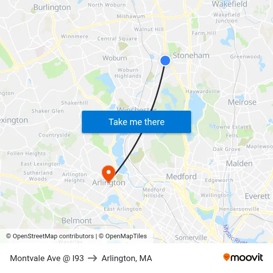 Montvale Ave @ I93 to Arlington, MA map