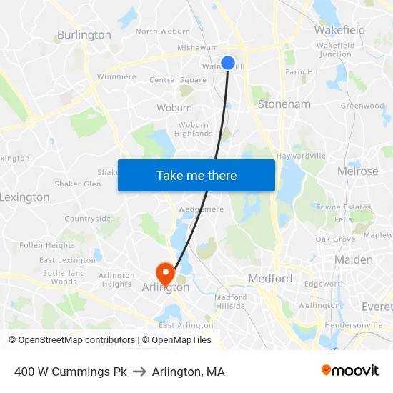 400 W Cummings Pk to Arlington, MA map