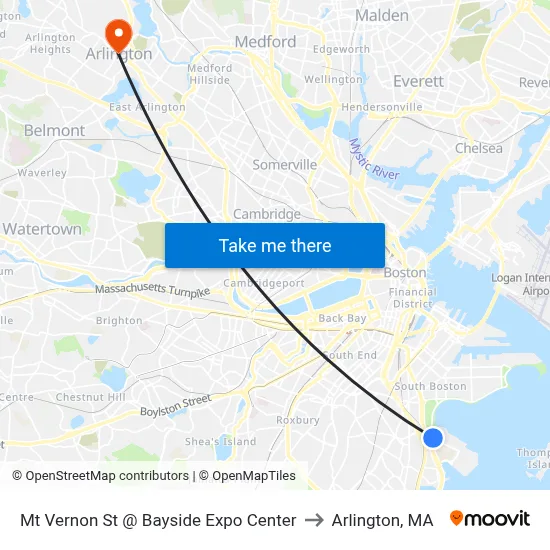 Mt Vernon St @ Bayside Expo Center to Arlington, MA map