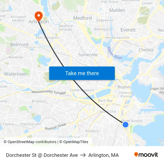 Dorchester St @ Dorchester Ave to Arlington, MA map