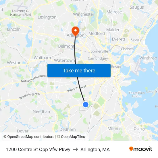 1200 Centre St Opp Vfw Pkwy to Arlington, MA map