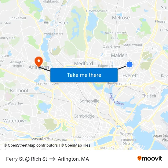 Ferry St @ Rich St to Arlington, MA map