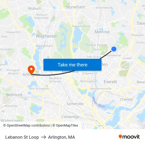 Lebanon St Loop to Arlington, MA map