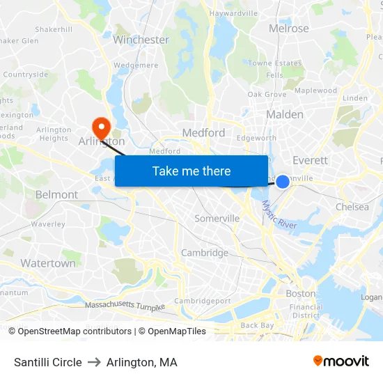 Santilli Circle to Arlington, MA map