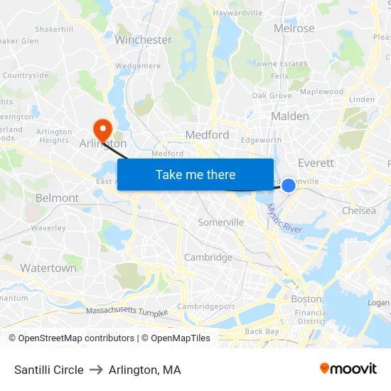 Santilli Circle to Arlington, MA map