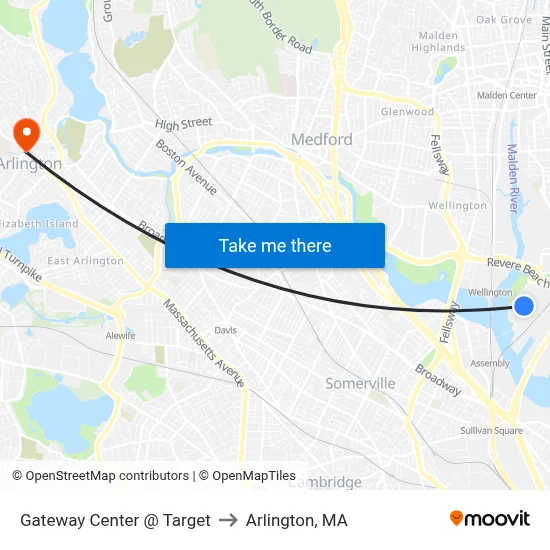 Gateway Center @ Target to Arlington, MA map