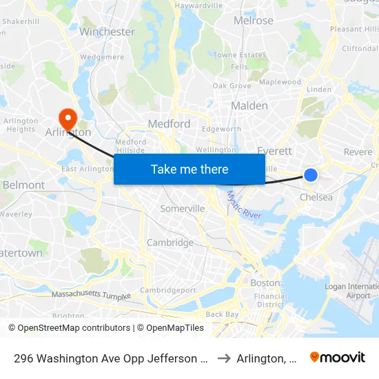 296 Washington Ave Opp Jefferson Ave to Arlington, MA map