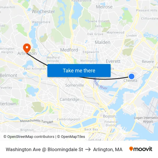 Washington Ave @ Bloomingdale St to Arlington, MA map