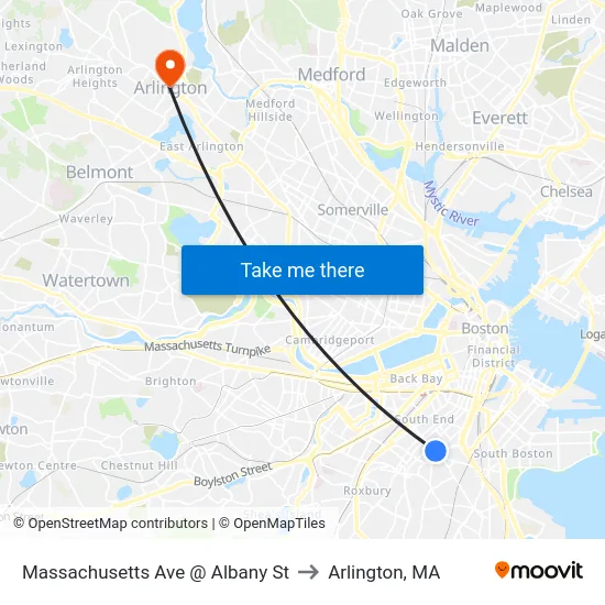 Massachusetts Ave @ Albany St to Arlington, MA map