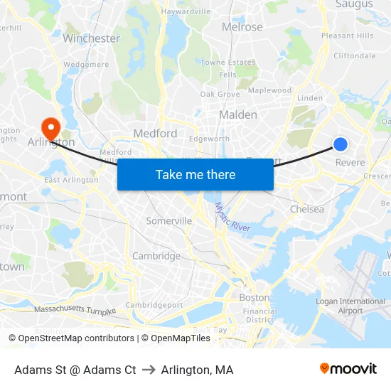 Adams St @ Adams Ct to Arlington, MA map