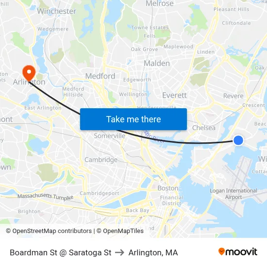 Boardman St @ Saratoga St to Arlington, MA map