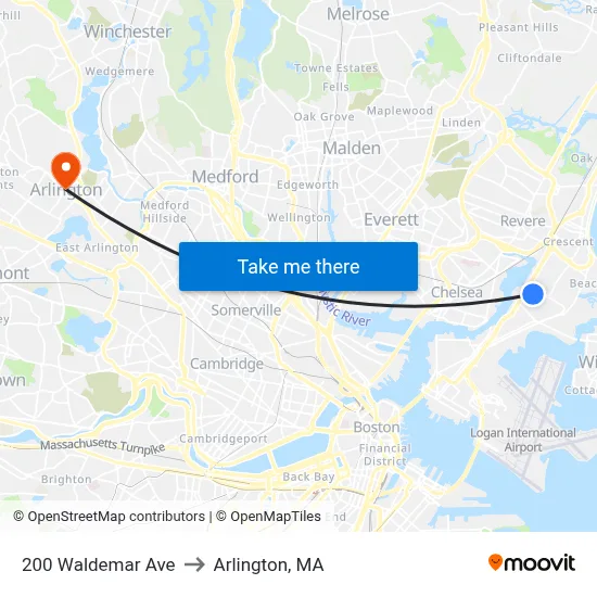 200 Waldemar Ave to Arlington, MA map
