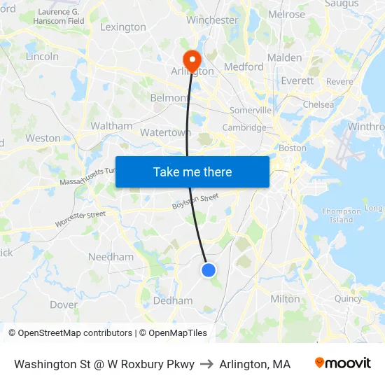 Washington St @ W Roxbury Pkwy to Arlington, MA map