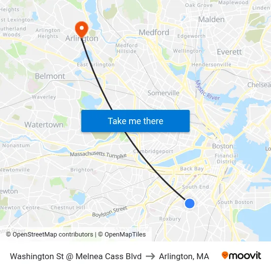 Washington St @ Melnea Cass Blvd to Arlington, MA map