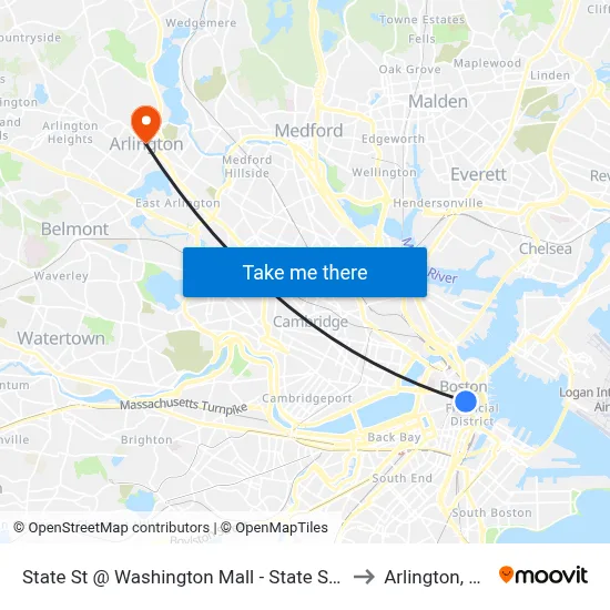 State St @ Washington Mall - State St Sta to Arlington, MA map